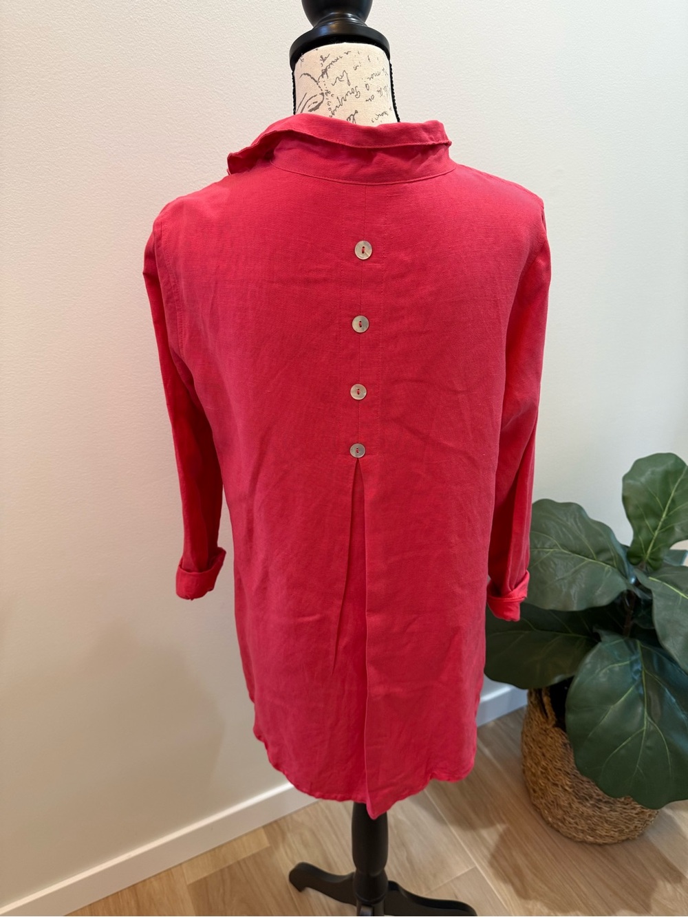 Soft SurroundingsTunic Blouse Shirt Pink Coral Linen Blend Button Front TSize M - Picture 3 of 7